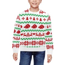 White Anime Cloud Ugly Christmas Rib Cuff Crewneck Sweatshirt for Kids - $40.00