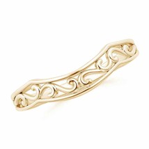 ANGARA Vintage Style Diamond Curved Wedding Band with Filigree in 14K Solid Gold - £330.15 GBP