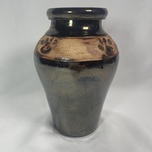 Paw Print Dog URN Clay W/Dark Blue Glaze Dog Paws Pet Cremation Ashes URN - $24.50