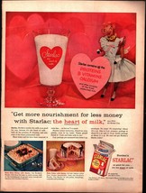1956 Borden&#39;s Starlac Nonfat Dry Milk Vintage PRINT AD Dairy Glass Pink ... - $25.05