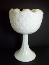 Vintage Indiana milk glass Duette quilted diamond compote crimped edge - £10.35 GBP