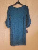 Marina Stretch Lace Sheath Dress with Bell Sleeve Peacock Embroidered sz 10 - £53.53 GBP