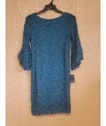 Marina Stretch Lace Sheath Dress with Bell Sleeve Peacock Embroidered sz 10 - $67.56