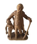 Vintage Hand Carved Wood Old Man With Boy 13 in Tall Figurine - $72.42 CAD