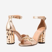 The Avlonya Block Heel Gold Leather Ankle Strap Women Sandal image 3