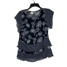 CAbi Floral Hybrid Blouse Tiered Ruffle Lined Flowy Flutter Sleeve Small Women - £15.49 GBP