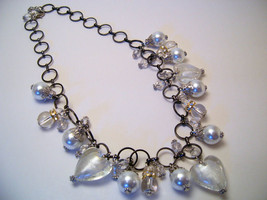 Necklace Sea Shell Pearl Clear Glass Beads White  - £10.38 GBP