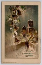 John Winsch Christmas Wishes Winter Night Church Bells Holly Postcard C40 - £5.46 GBP