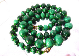 Vintage Malachite Long Necklace Graduated Hand Cut Beads 1970s - £29.91 GBP