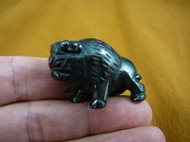 (Y-BUFF-562) BUFFALO bison gemstone BLACK FIGURINE carving I love wild b... - $14.01