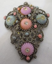 Antique Art Nouveau Dress/Fur Clip  New England Glass Flowers Floral Rhi... - £31.45 GBP