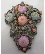 Antique Art Nouveau Dress/Fur Clip  New England Glass Flowers Floral Rhi... - £30.05 GBP