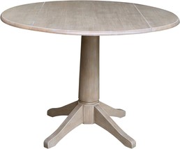 Washed Gray Taupe Dining Table, 42&quot; Round Dual Drop Leaf Pedestal, International - £292.52 GBP