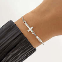 Pearl &amp; Silver-Plated Cross Charm Bracelet - £10.03 GBP