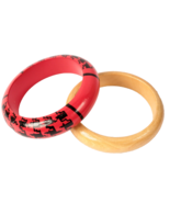 2 Wooden Bangle Bracelets Red and Natural 3 inches Diameter VGC Vintage ... - £5.36 GBP
