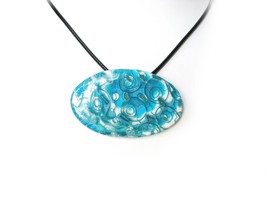 Random Turquoise Swirls Oval shape Polymer Clay Resin Pendant Necklace fashion J - £15.18 GBP