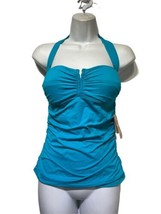 Tommy Bahama V Front Halter Cup Long Tankini Top Tummy Control Ruched Si... - $25.73