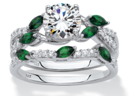 Round Cz Emerald Marquise 2 Ring Set Band Platinum Sterling Silver 6 7 8 9 10 - £319.73 GBP
