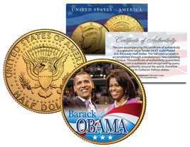 Barack &amp; Michelle Obama 2008 Jfk Kennedy Half Dollar U.S. Coin 24K Gold Plated - £6.84 GBP