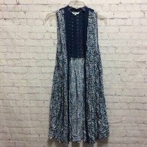 Nostalgia Womens Duster Blue Abstract Sleeveless Open Front Crochet Rayon S - $15.35