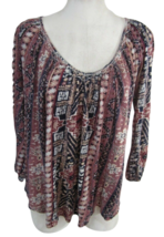 LUCKY BRAND Women Top tunic cotton blend boho sz S graphic print casual peasant - £15.02 GBP