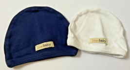 L&#39;ovedbaby Infant Hat Lot of 2 Beanie White Blue Newborn 0-3 Months Organic - $8.90