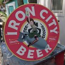 Vintage Iron City Beer Pittsburgh Brewing Company Porcelain Gas &amp; Oil Pump Sign - £98.85 GBP