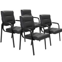 4 Set Of Leather Guest Chairs Reception Conference Room Office Stools Desk Black - £233.08 GBP