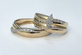 14K Yellow Gold Over His and Her Diamond Trio Set Bridal Engagement Wedding Ring - £100.99 GBP