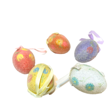 Vintage Lot of 5 Easter Egg Ornaments Sugared Painted Ribbon Pastel Colors - £9.21 GBP