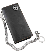 Men&#39;s Black Leather Biker Wallet with Chain and Concho Design - $657.61 MXN