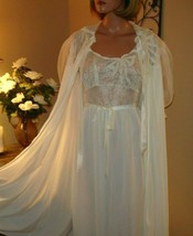Vtg Michelene Nylon Bridal White Nightgown Peignoir Negligee Set S/32 - $49.49