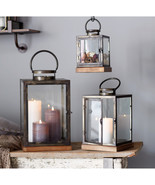 Metal Box Lantern with Wood Base (Set of 3) - $2,940.17 MXN