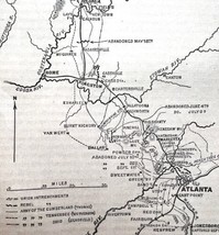 Map 1866 Civil War Sherman Atlanta Campaign Victorian Military Rebellion... - £31.92 GBP