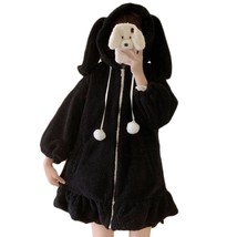2021 Women Winter Long Sleeve Fuzzy Hooded Jacket Harajuku Kawaii Bunny Ears Zip - £37.18 GBP