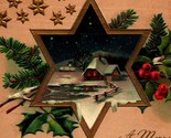 Un Ronde Noël Etoile de David Pin Rameaux Houx Doré en Relief 1908 Carte... - $9.04
