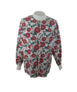 Cherokee Medical Scrub Shirt unisx l/s pockets Christmas Poinsettia flor... - $24.74