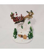 Santa Claus Sleigh Figurine Cabin Woods Mountain Christmas 5&quot; Resin Rein... - £15.72 GBP
