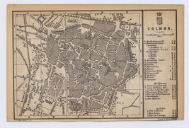 1896 Antique Map Of Colmar / Alsace Elsass / France Germany - £21.53 GBP