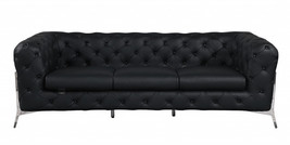 93" Black Italian Leather Chesterfield Sofa With Silver Legs - $81,579.89 MXN