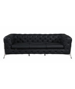 93&quot; Black Italian Leather Chesterfield Sofa With Silver Legs - $81,100.89 MXN