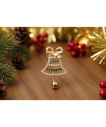 Christmas Bell Brooch, Green, Blue, Red Rhinestone Holiday Pin - $24.99