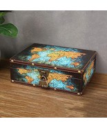 Vintage Wood Treasure Chest Keepsake Jewelry With Map Leather Surface |T... - £31.24 GBP