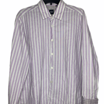 Hugo Boss Shirt Size XL Purple Striped Flip Cuff Mens Button Front 100% ... - £12.62 GBP