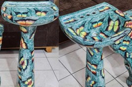 Mexican Talavera Pedestal Sink Handcrafted Ceramic -  Mariposas Verdes - - $899.00