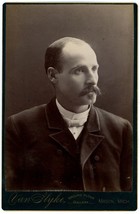 Circa 1890&#39;S Stunning Cabinet Card Handsome Man Suit Mustache Van Slyke Mason Mi - £7.43 GBP