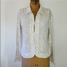 Chicos Size L / 3 Jacket White Silver Floral Textured Stretch Long Sleev... - £29.52 GBP