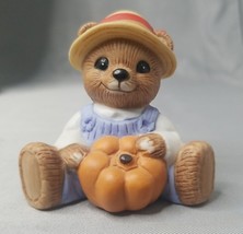 HOMCO Fall Harvest Porcelain Teddy Bear with Pumpkins Figurines #1426 - £4.59 GBP