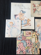 Set of 8 Vintage 40s illustrated Birth/Baby card art (Set E) image 2