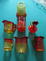 Amberina Glass Vintage Lot Of 7 Pcs Shade Creamer Vase Cup - £175.22 GBP